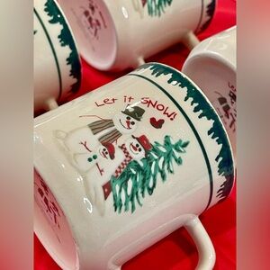 Let it Snow Set Of 4 Holiday Coffee Mug Cup 1998 Vintage Atico Christmas EUC